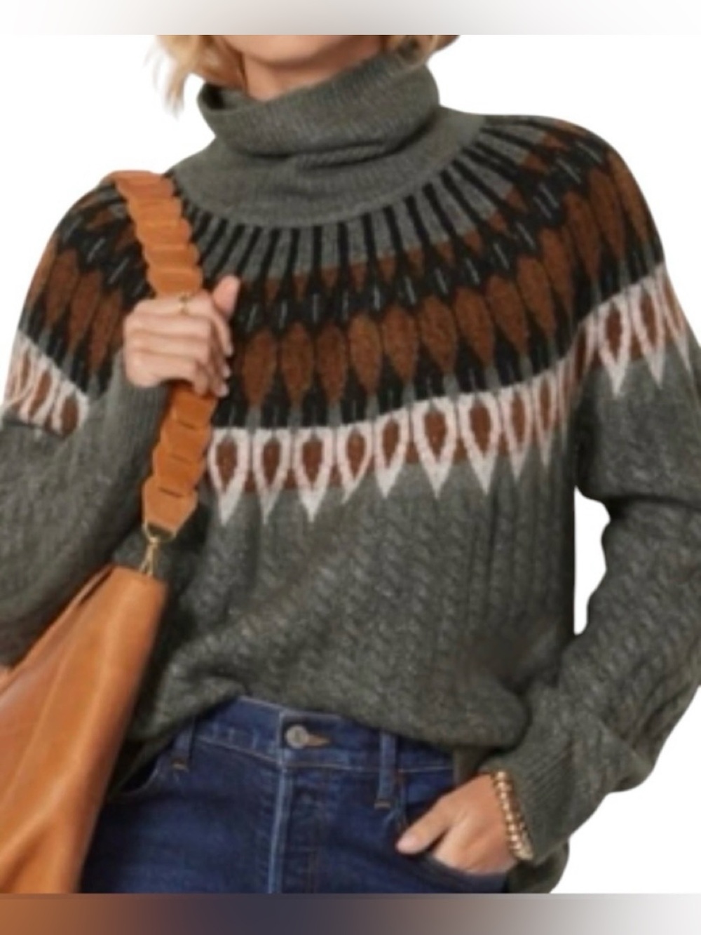 Evereve green brown sweater XS